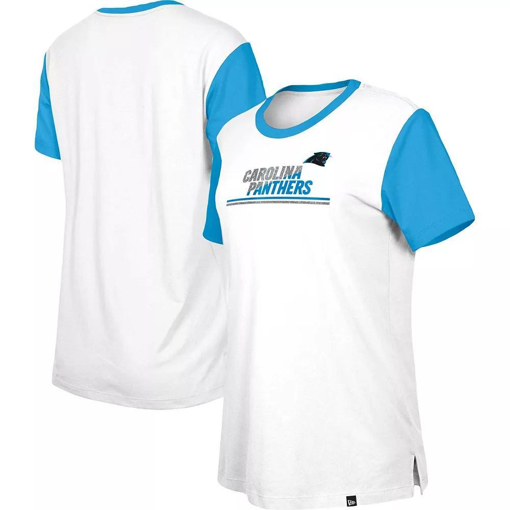 Women's New Era  White/Blue Carolina Panthers Third Down Colorblock T-Shirt, Size: Large Product Image