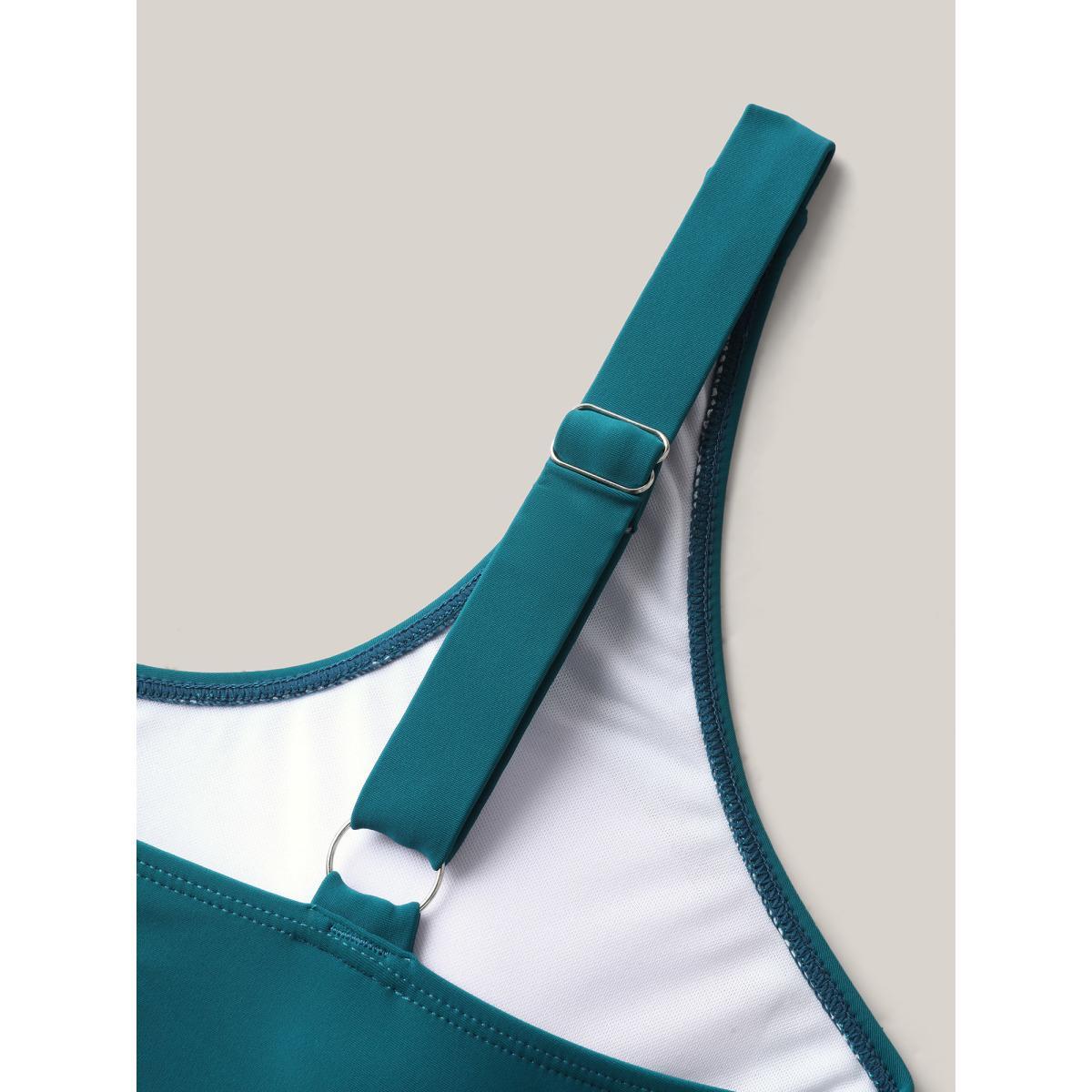 Plus Size Colorful Hem Scoop Neck Swim Top Women's Swimwear Cyan Beach Contrast High stretch Skinny U-neck Curve Swim Tops BloomChic 28/5X Product Image