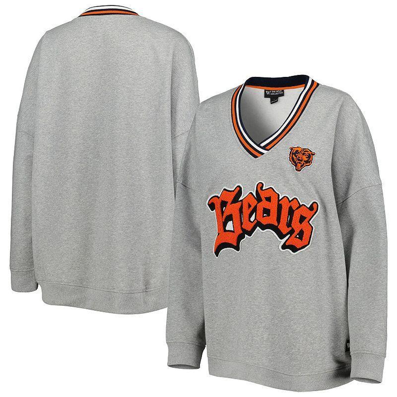 Women's The Wild Collective Heather Gray Chicago Bears Vintage V-Neck Pullover Sweatshirt, Size: Medium, Grey Product Image