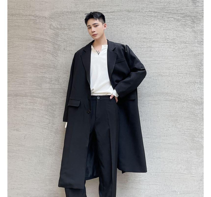 Lapel Collar Plain Slit Trench Coat Product Image