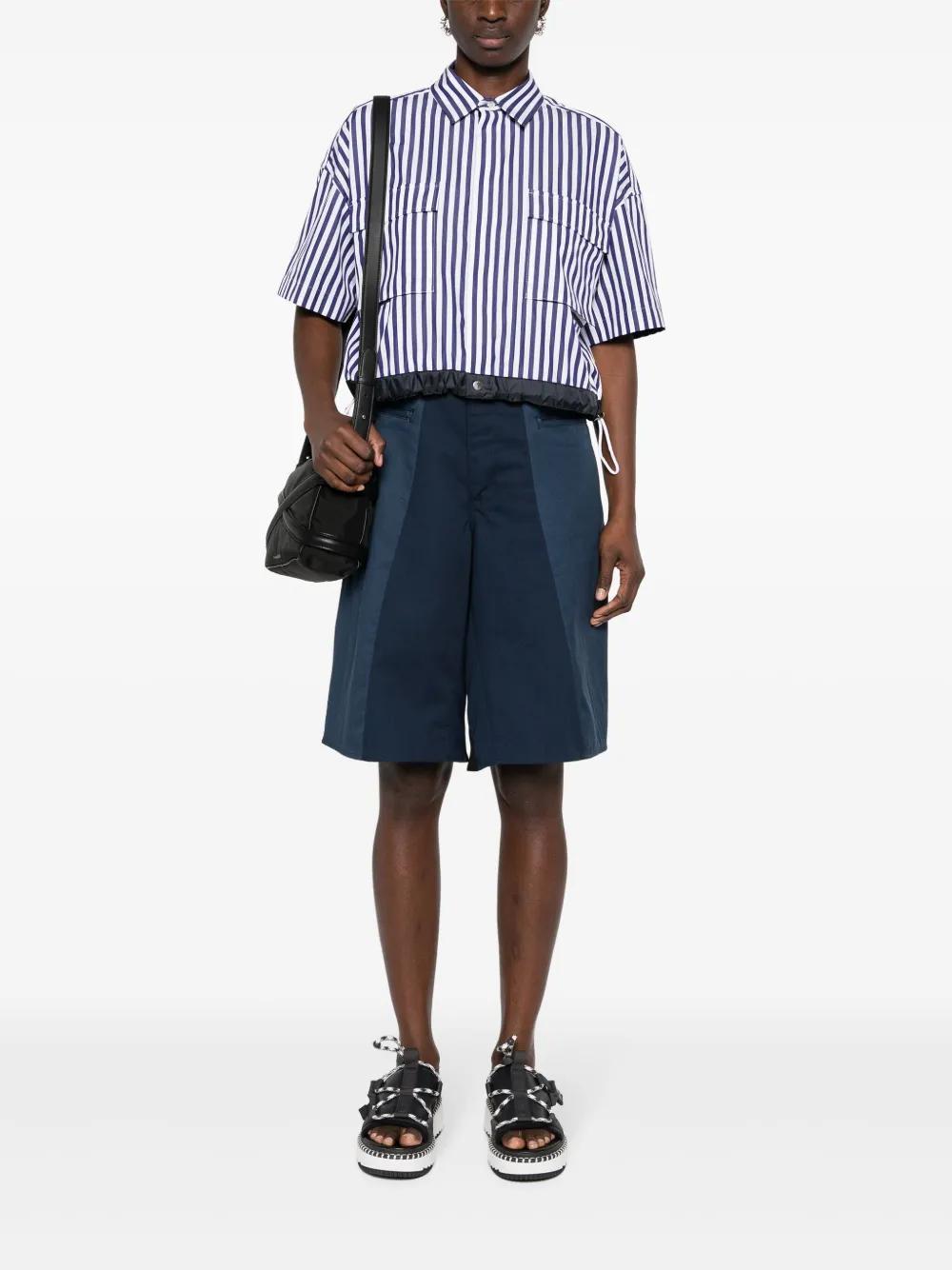 SACAI Striped Cotton Cropped Blouse In 222 Navy Stripe Product Image