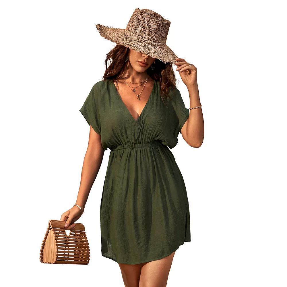 Women's Cupshe Dolman Sleeve V-Neck Elastic Waist Mini Swim Cover-Up Dress, Size: Large, Blue Product Image