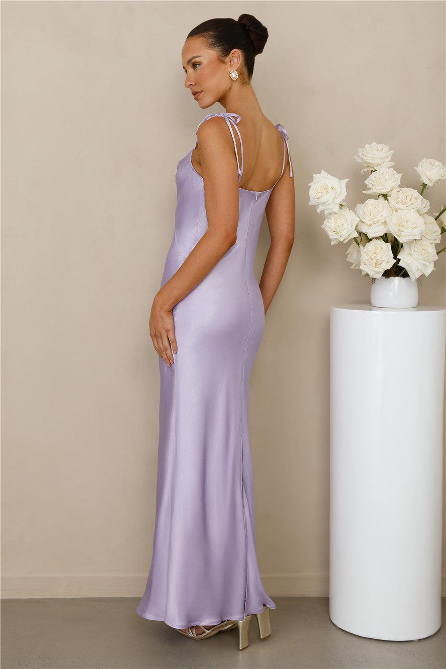 The Penelope Cowl Satin Maxi Dress Lilac Product Image