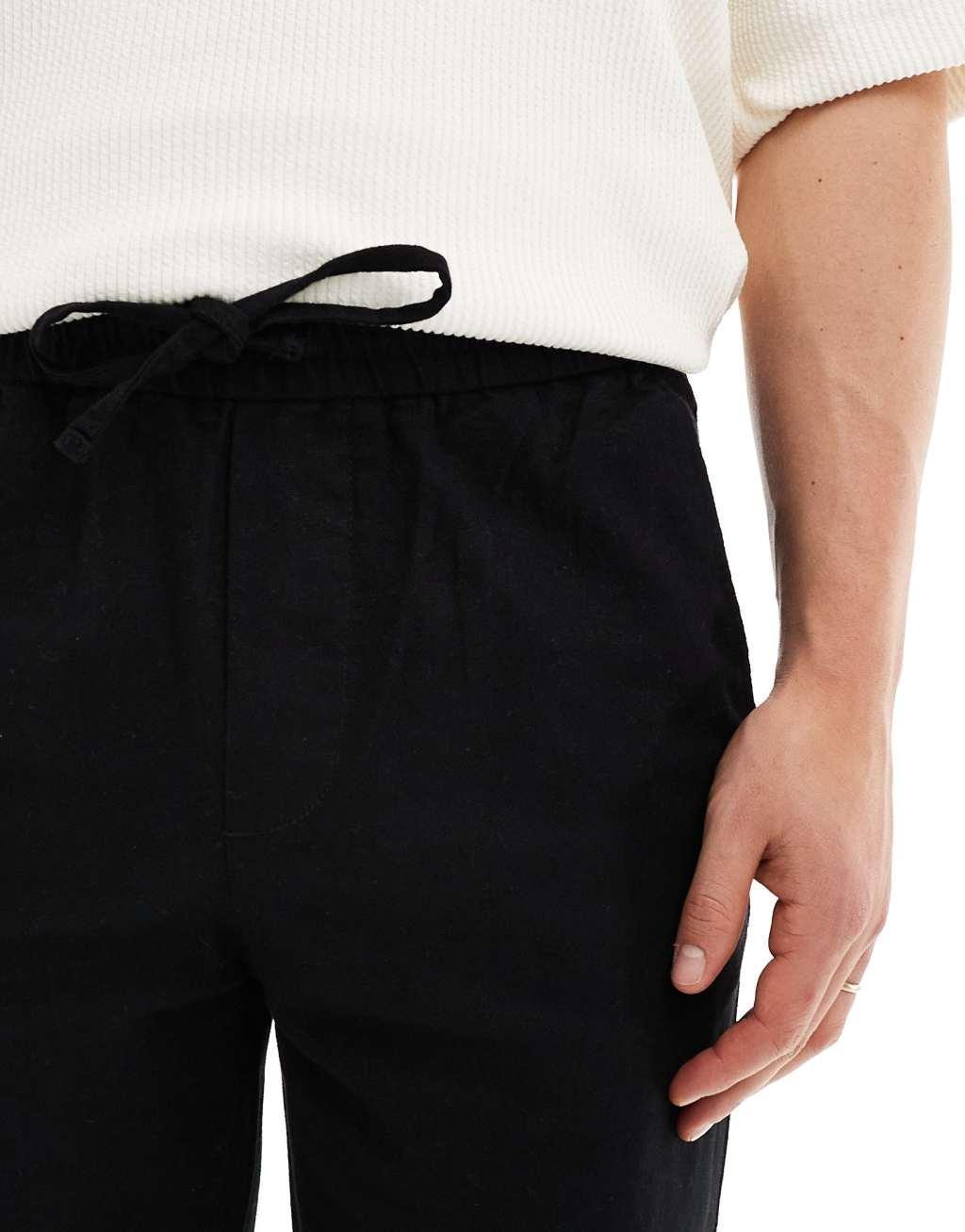ONLY & SONS linen mix loose fit pants in black Product Image