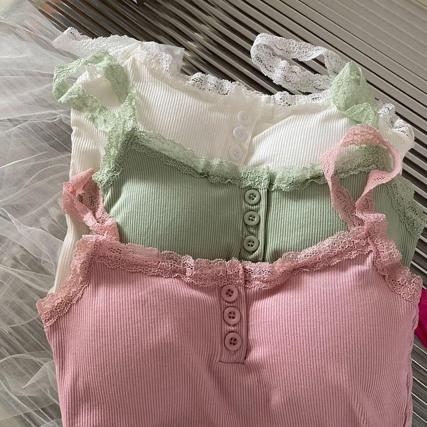 Henley Plain Lace Trim Padded Camisole Product Image