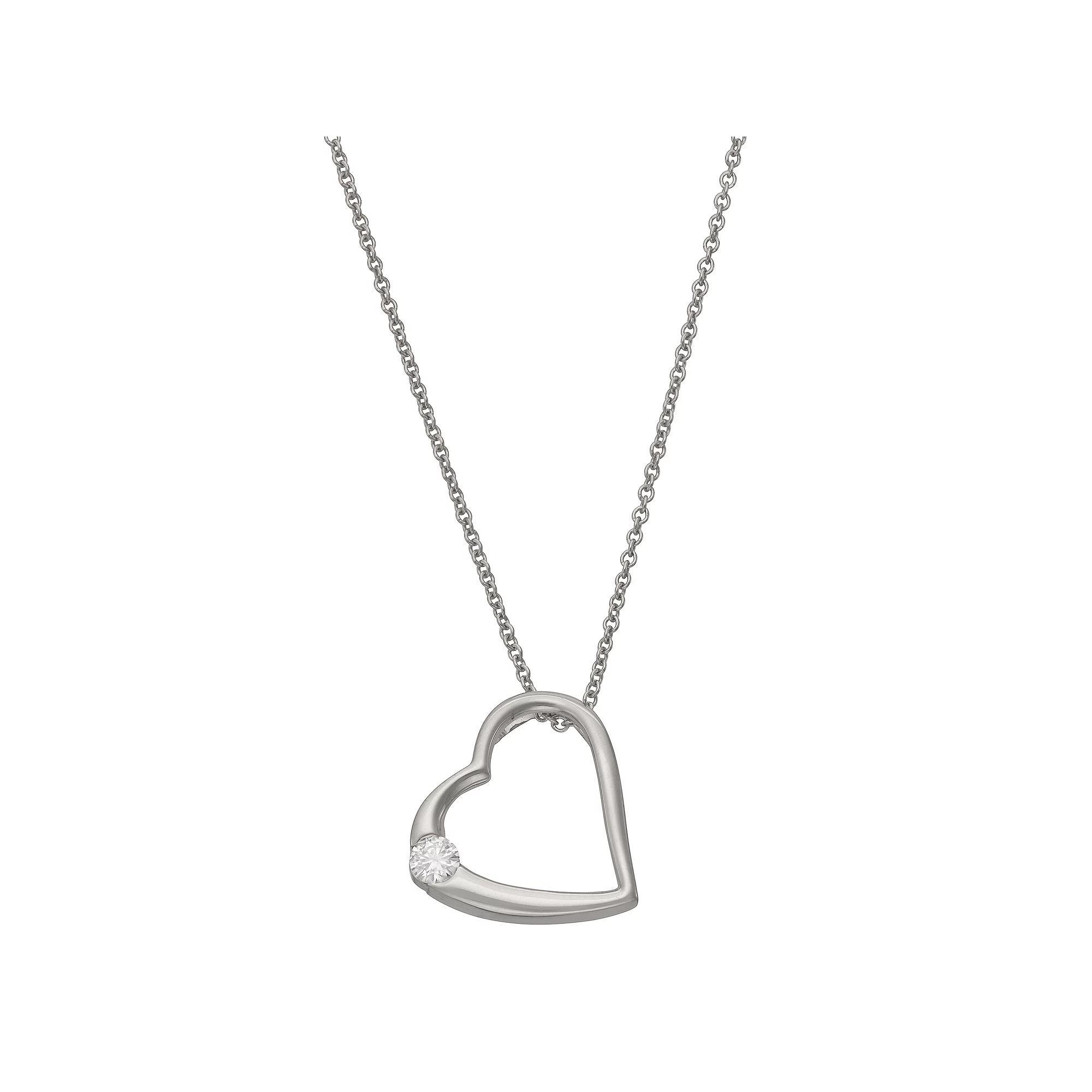 Moissanite Outlet Sterling Silver 1/8 Carat T.W. Lab-Created Moissanite Studded Heart Pendant Necklace, Womens Product Image