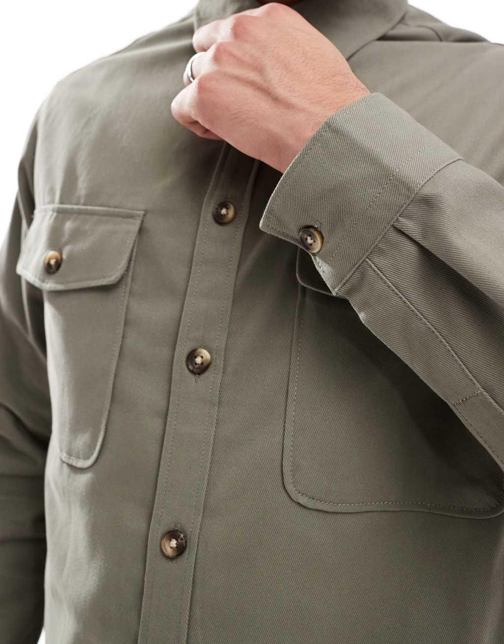 ASOS DESIGN cotton overshirt in khaki  Product Image