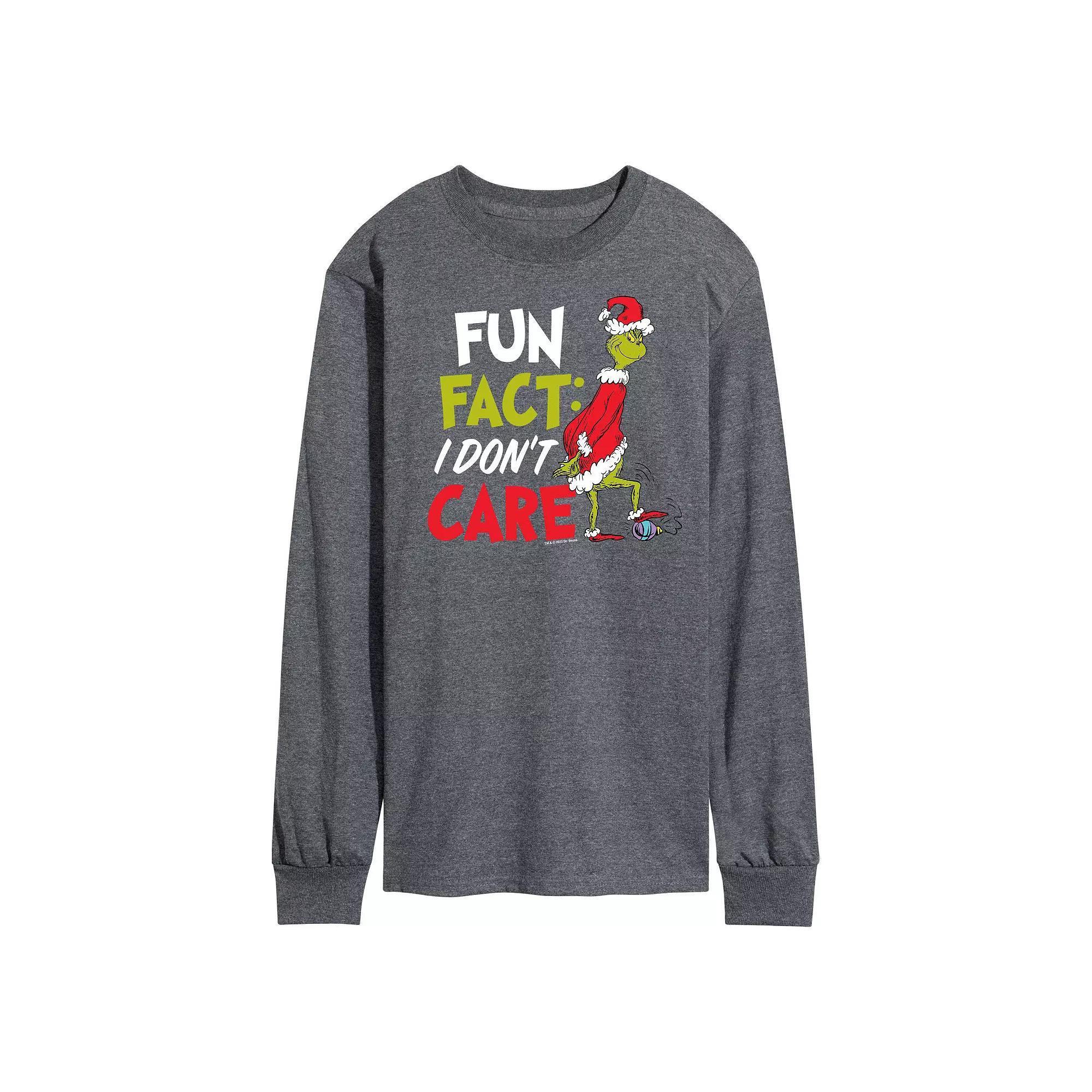 Men's Dr. Seuss Grinch Fun Fact Long Sleeve Tee, Size: XL, Gray Product Image