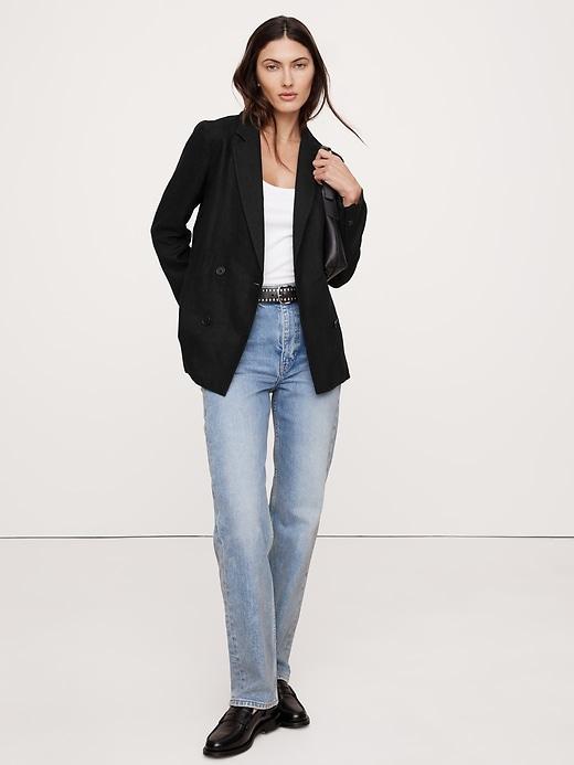 Relaxed Double-Breasted Linen Blazer Product Image
