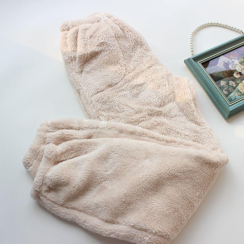 Elastic Waist Plain Harem Fleece Pajama Pants Product Image