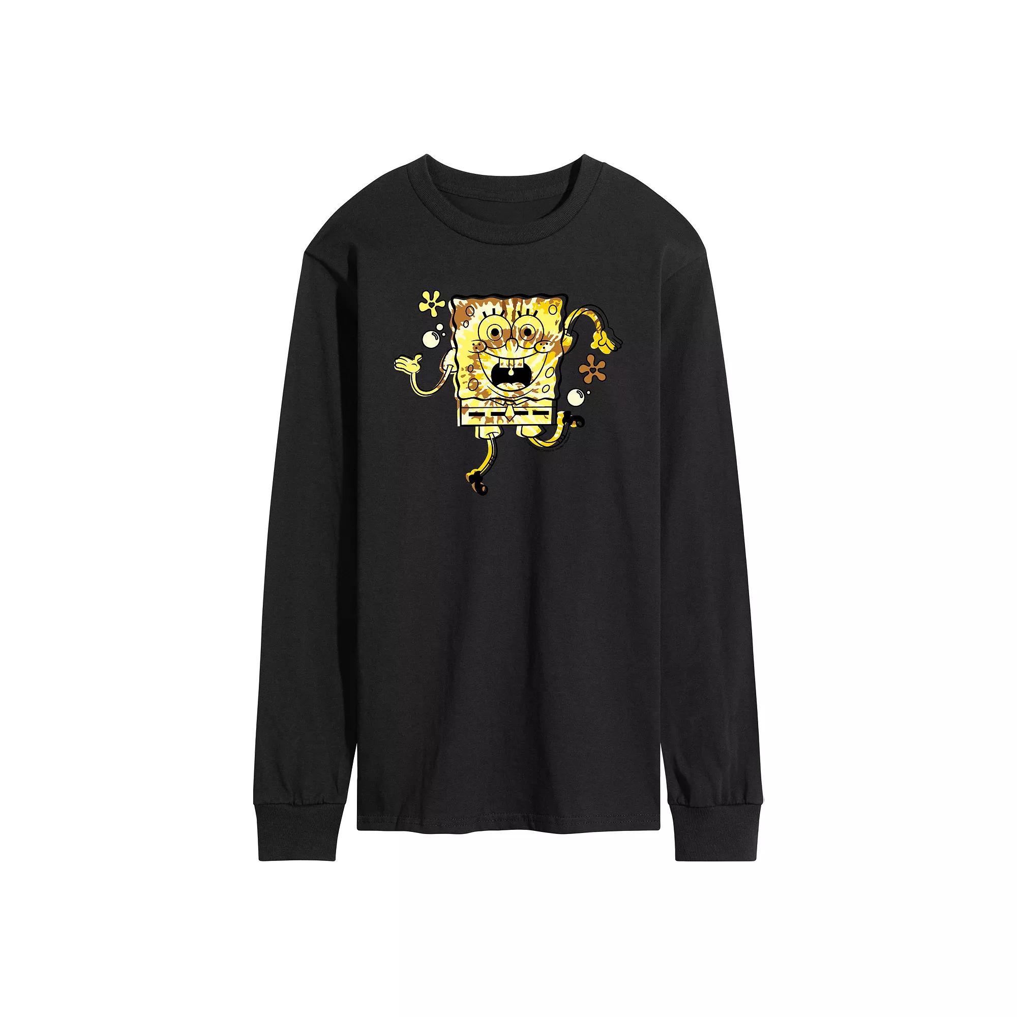 Mens SpongeBob SquarePants Tie Dye SpongeBob Long Sleeve Graphic Tee Product Image