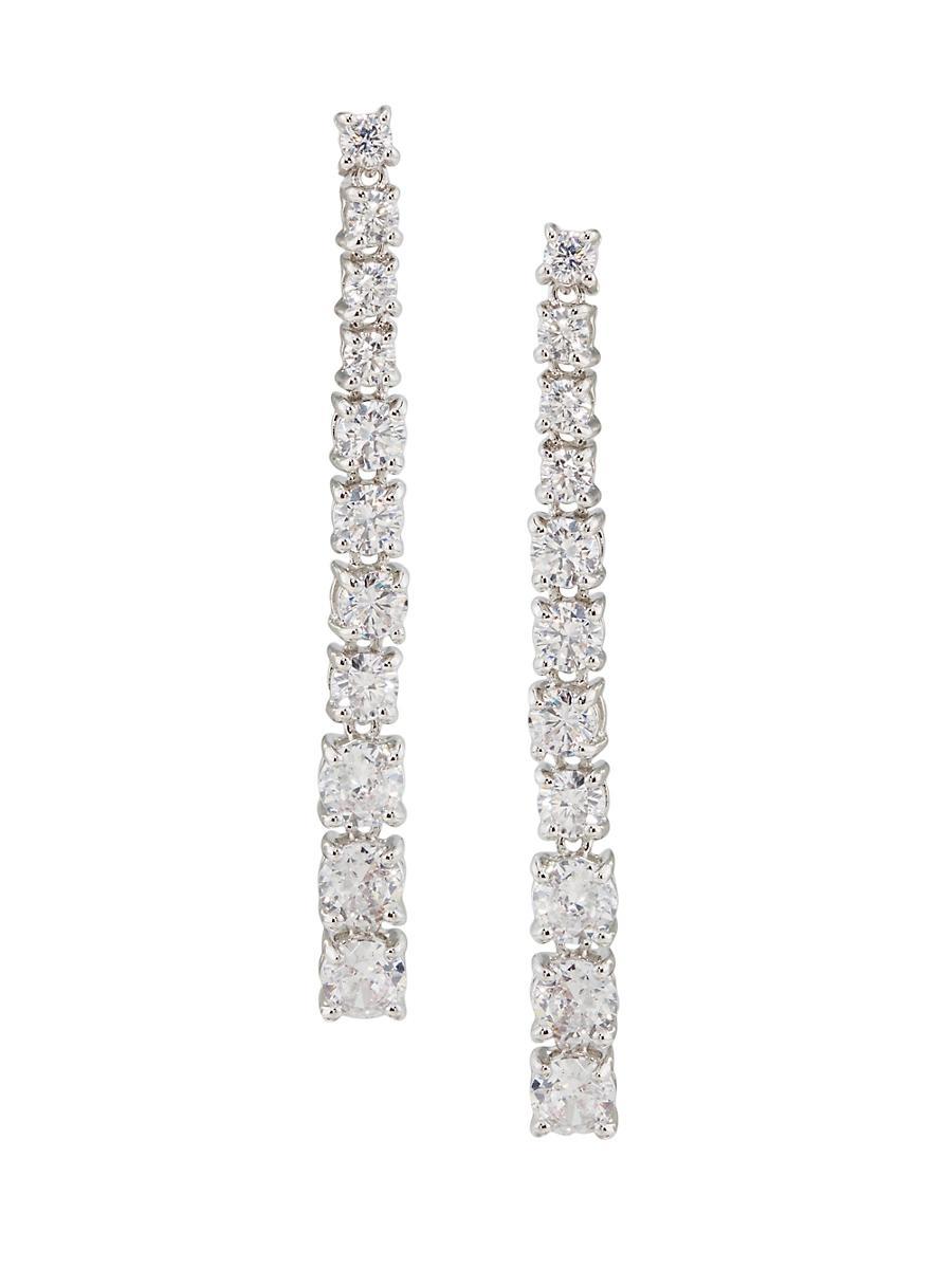 Womens Graduated Sterling Silver & Cubic Zirconia Drop Earrings Product Image