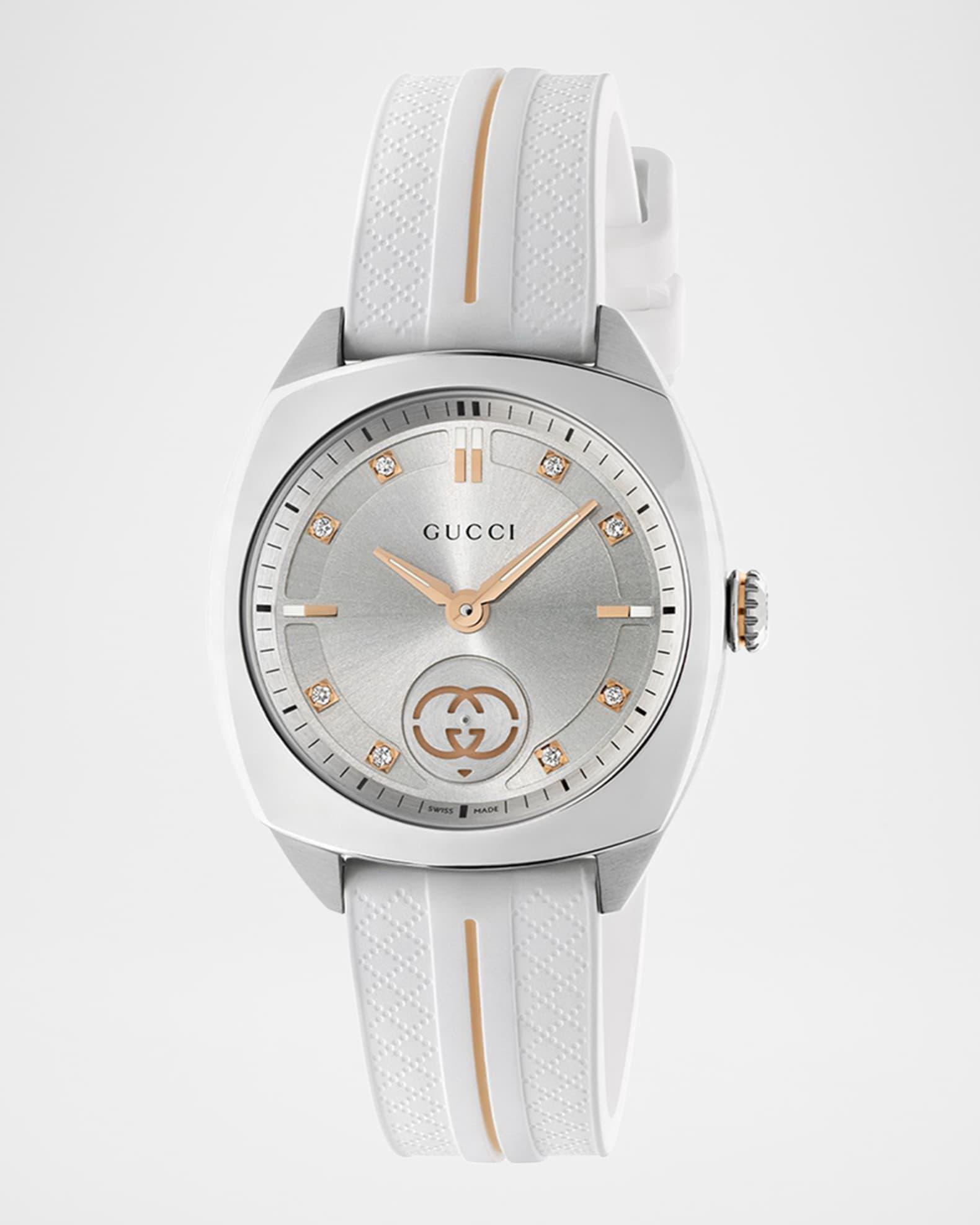 29mm Gucci Interlocking Diamond Watch with Rubber Strap, White Product Image