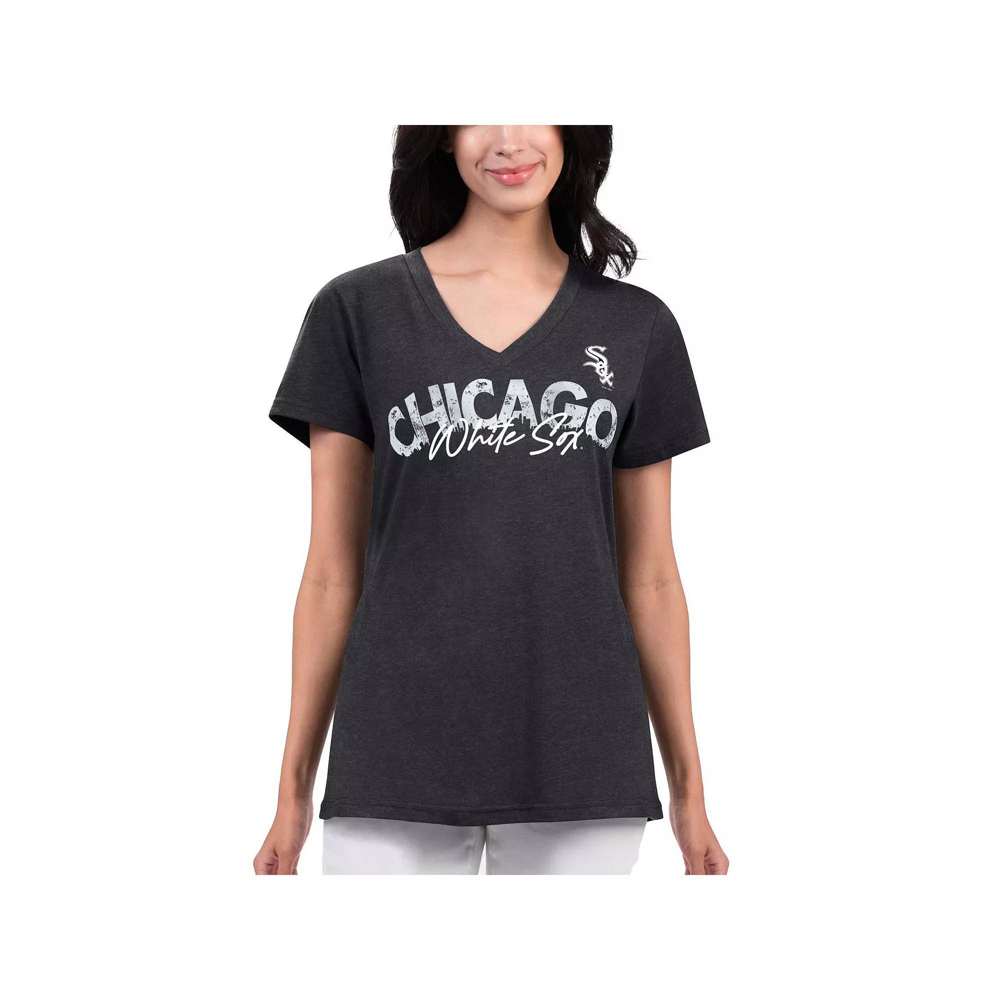 Women's G-III 4Her by Carl Banks Black Chicago White Sox Key Move V-Neck T-Shirt, Size: Medium Product Image