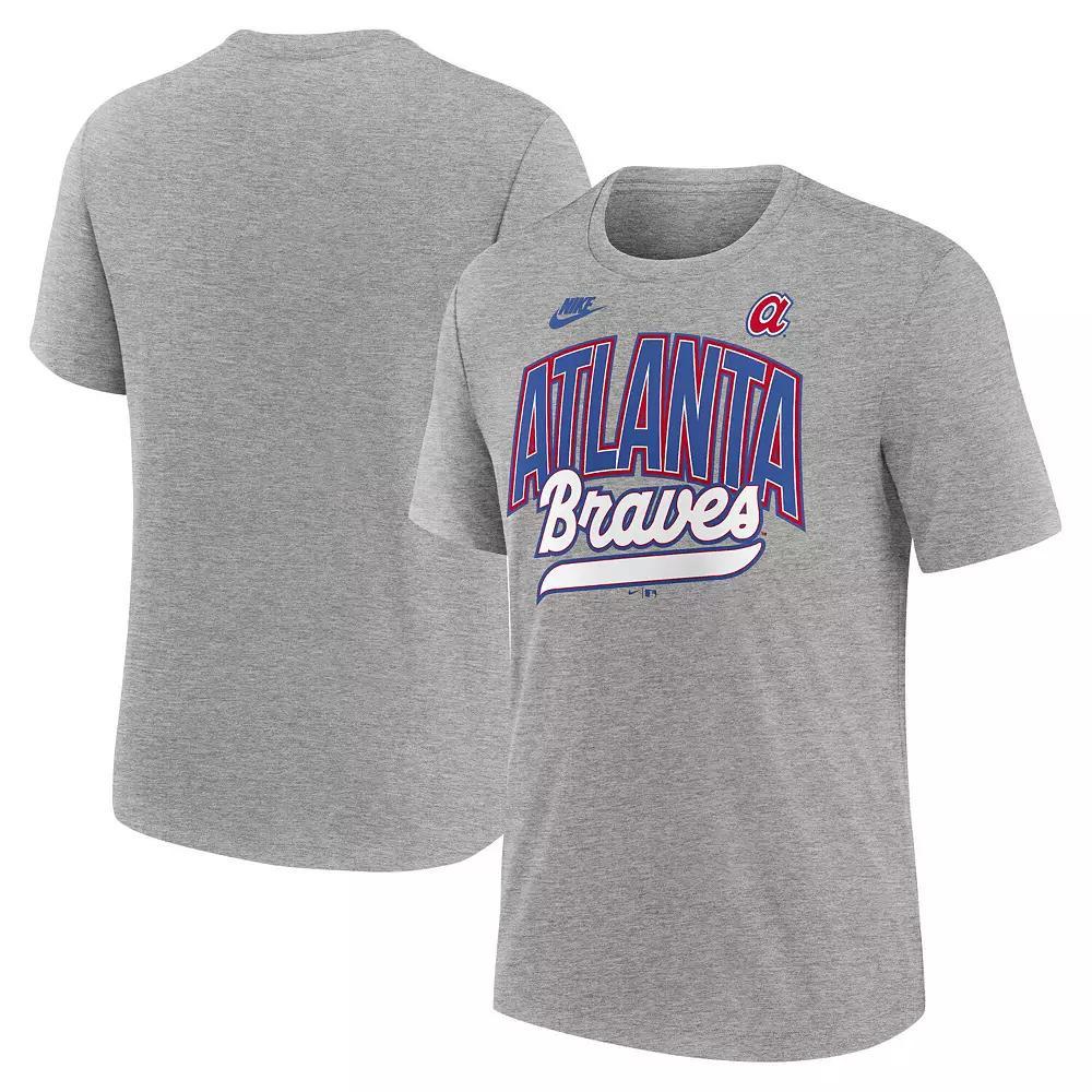 Men's Nike Heather Gray Atlanta Braves Cooperstown Collection Retro Tri-Blend T-Shirt, Size: Large, Grey Product Image
