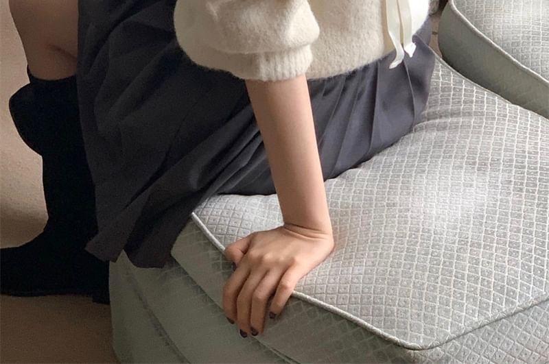 V-Neck Plain Bow Sweater Product Image