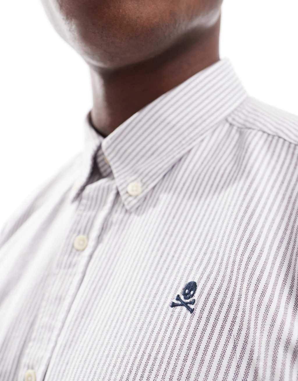 Scalpers New Oxford Shirt In Burgundy Stripes  Product Image