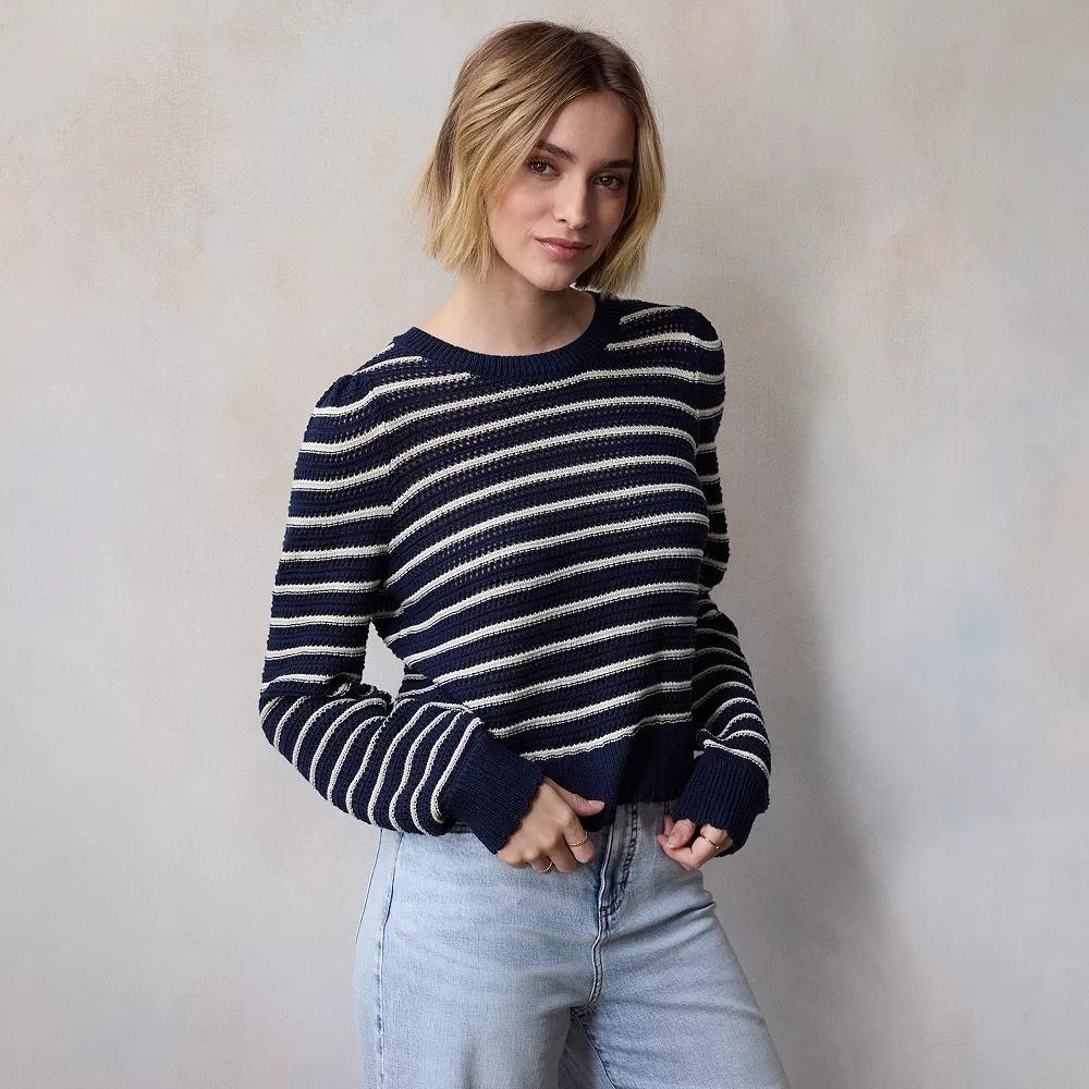 Women's LC Lauren Conrad Bow Open Back Pullover Sweater, Size: XS, Blue Basque Stripe Product Image