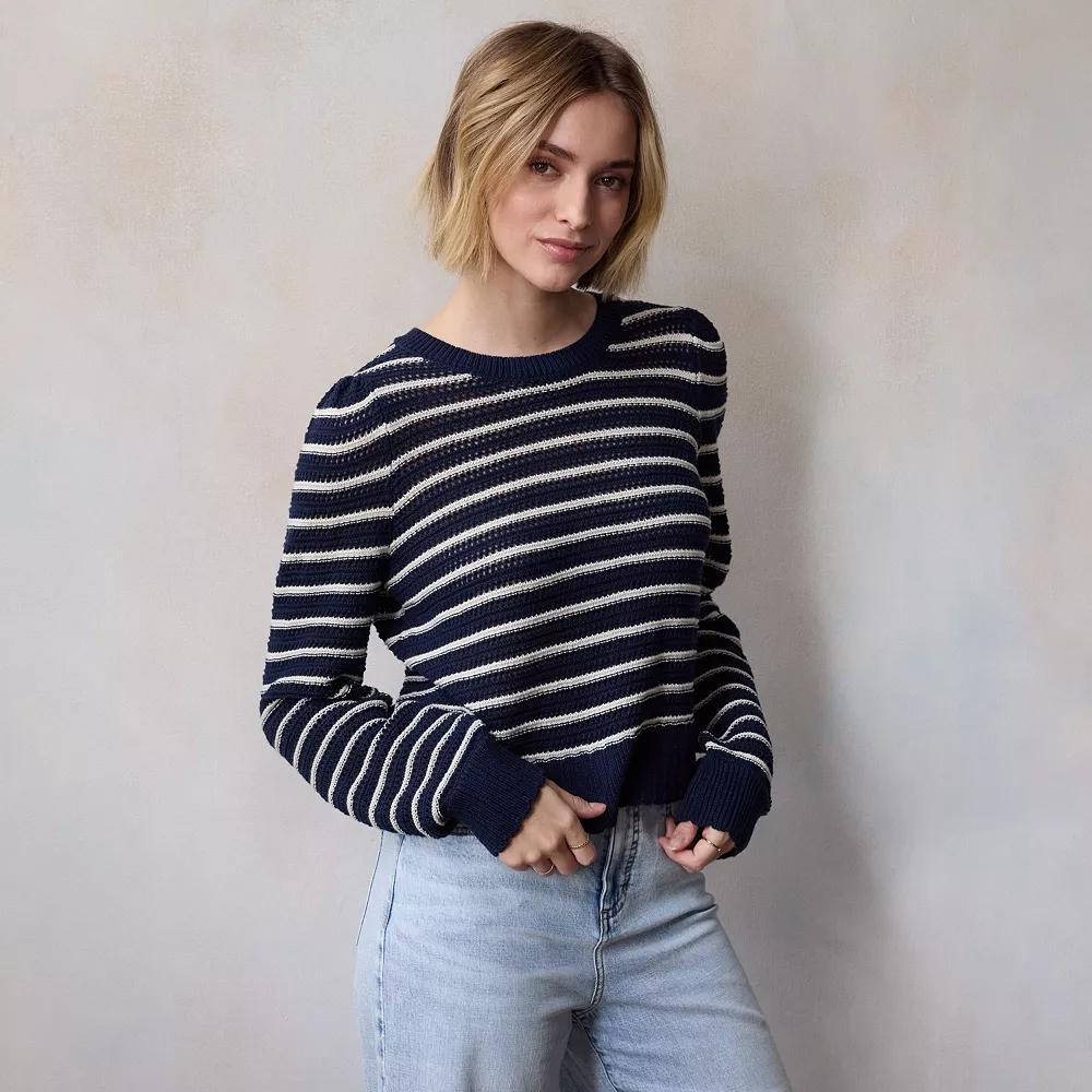 Women's LC Lauren Conrad Bow Open Back Pullover Sweater, Size: XS, Blue Basque Stripe Product Image