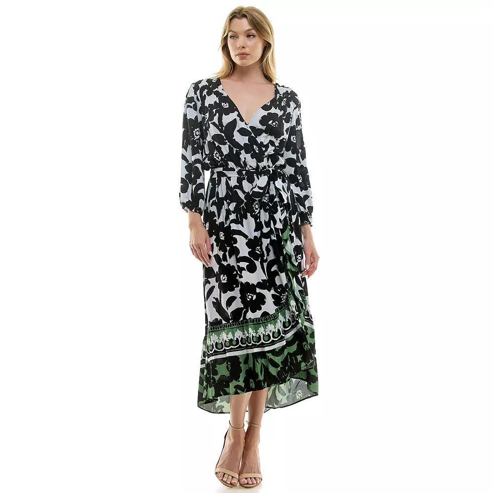 Women's Figueroa & Flower Belted Faux Wrap Maxi Dress, Size: Large, Olive Black Product Image