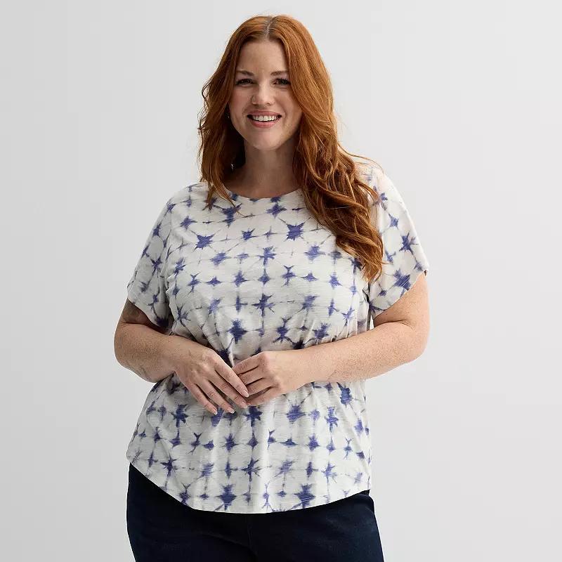 Plus Size Sonoma Goods For Life® Short-Sleeve Crew Tee, Women's, Size: 4XL, Blue Cream Dye Product Image