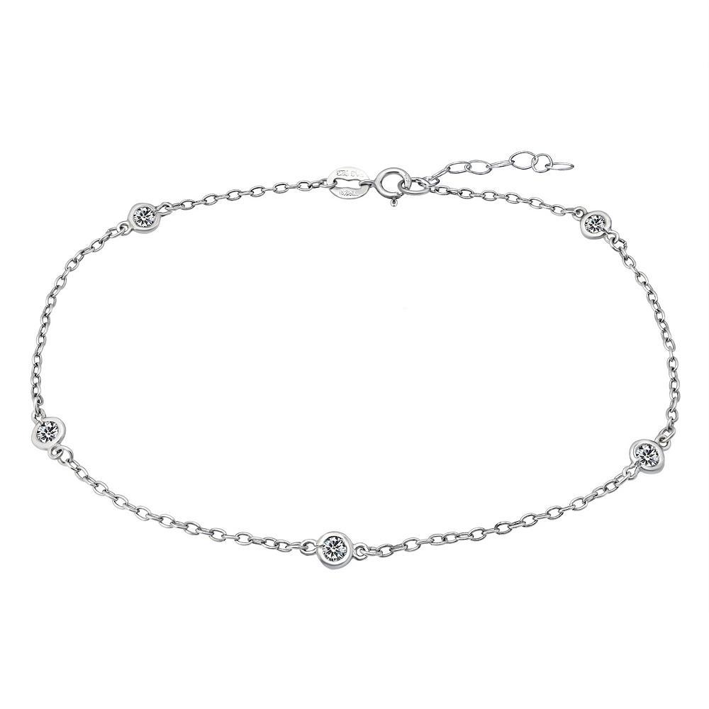 Aleure Precioso 18k Gold Over Sterling Silver Multi Color Cubic Zirconia Station Anklet, Women's, Size: 9", Clear Product Image