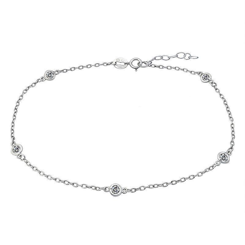 Aleure Precioso 18k Gold Over Sterling Silver Multi Color Cubic Zirconia Station Anklet, Women's, Size: 9", Clear Product Image