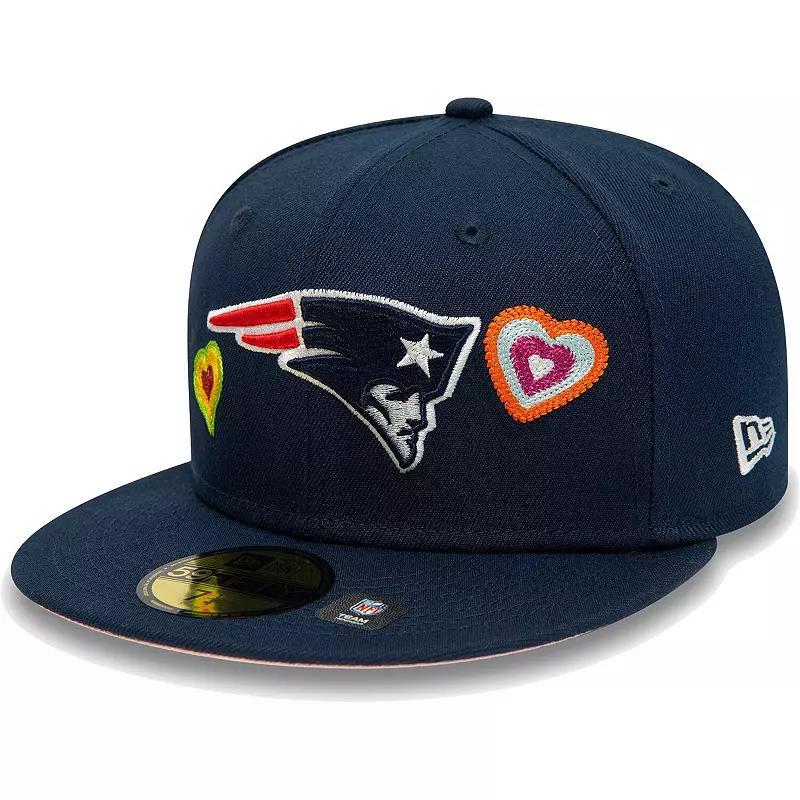 Men's New Era Navy New England Patriots Chain Stitch Heart 59FIFTY Fitted Hat, Size: 7 7/8, Blue Product Image