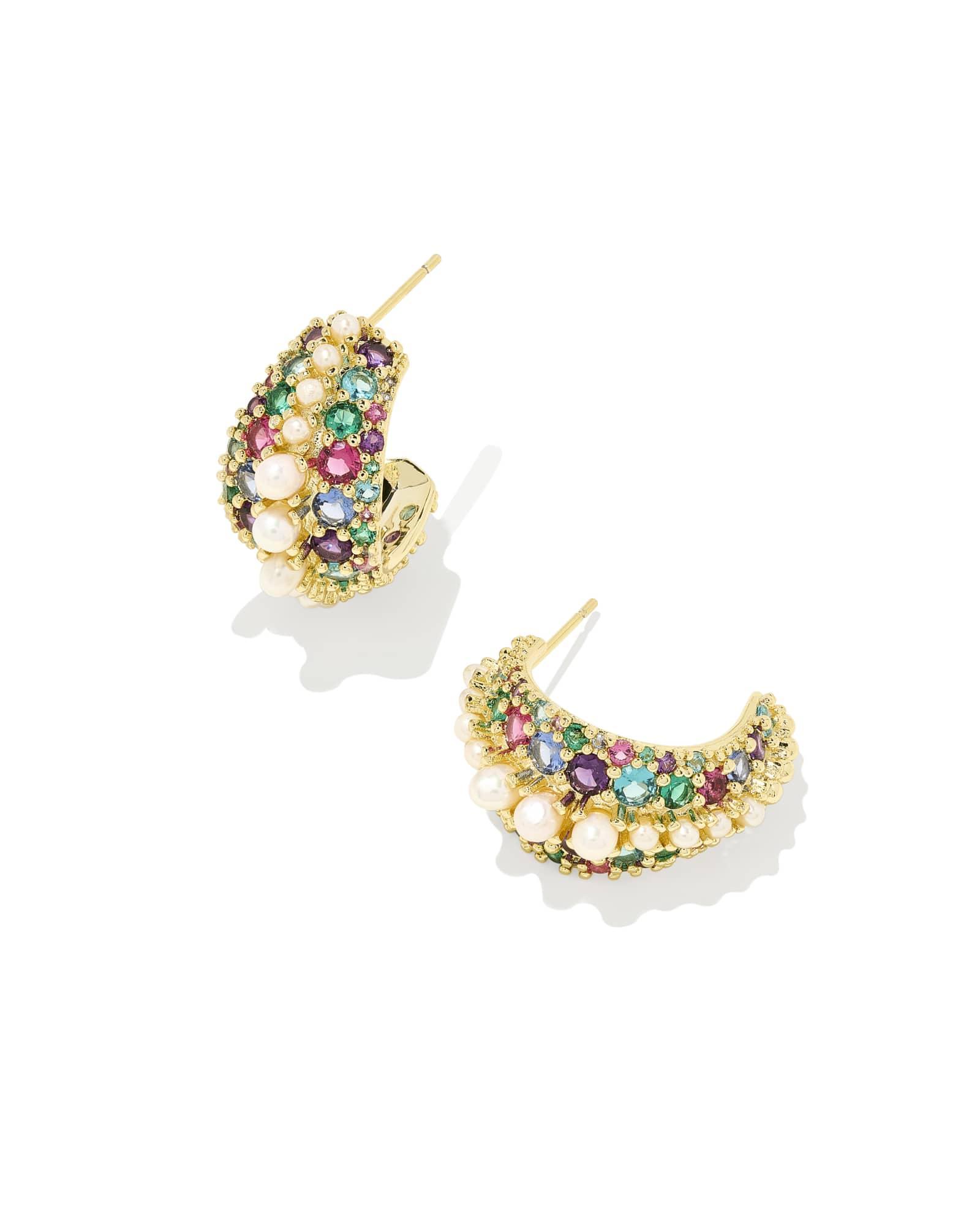 Krista Gold Hoop Earrings in Red Mix Product Image