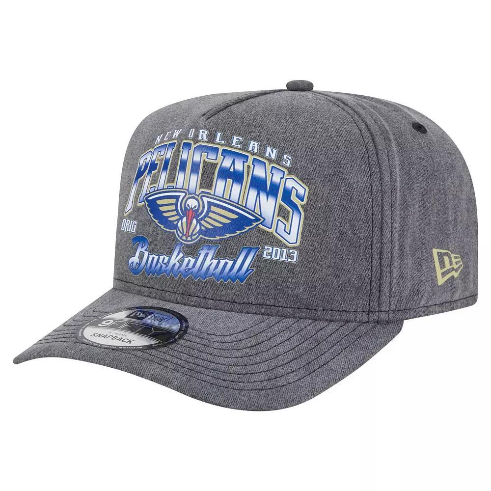 Men's New Era  Charcoal New Orleans Pelicans Throwback Washed Pre-Curved 9FIFTY Snapback Hat Product Image