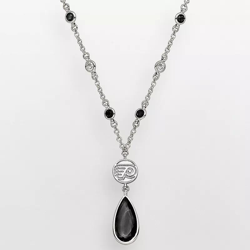 LogoArt Philadelphia Flyers Silver Tone Crystal Logo Teardrop Y Necklace, Womens Product Image