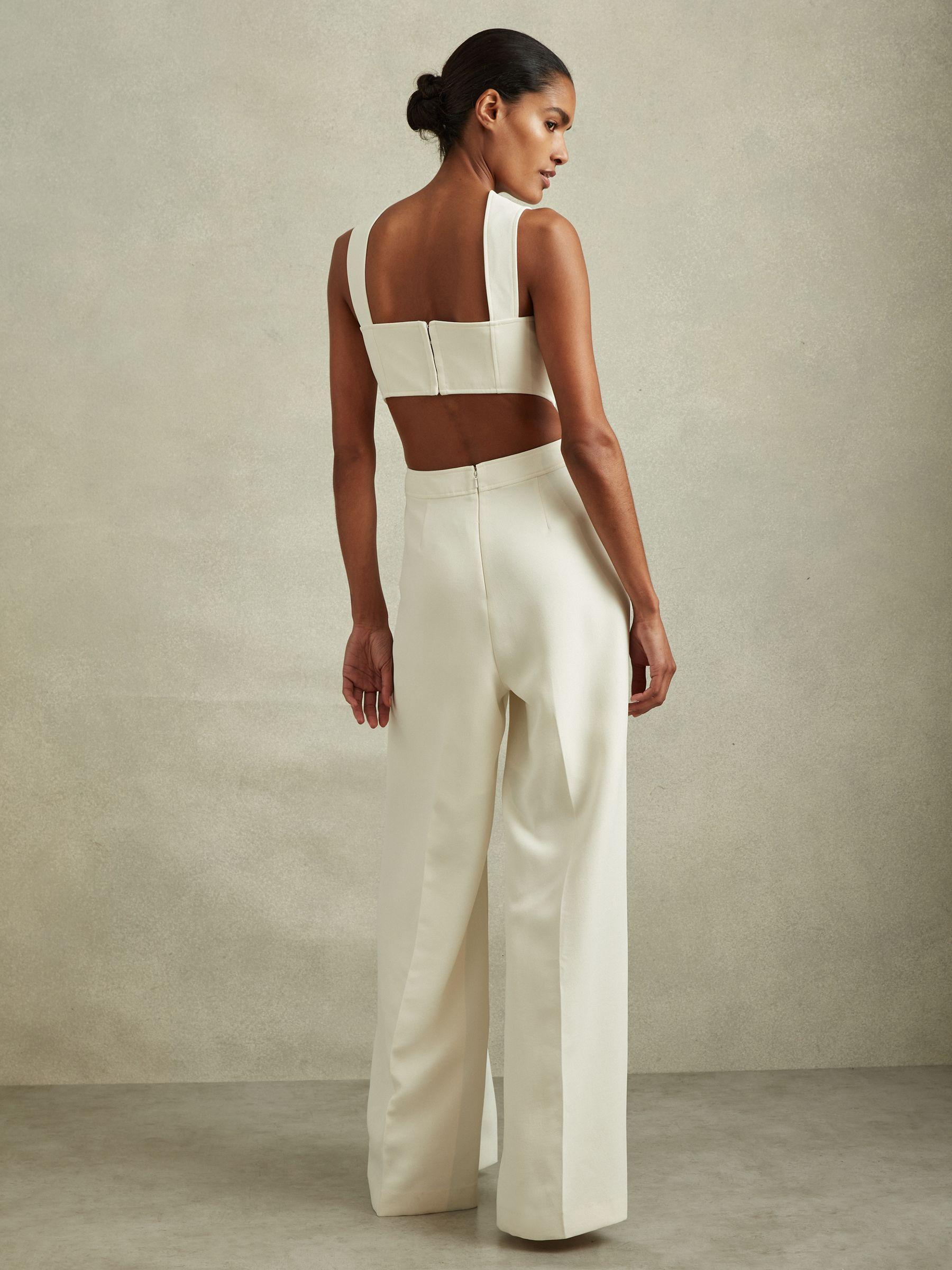 Twill Open-Back Wide Leg Jumpsuit in Ivory Product Image