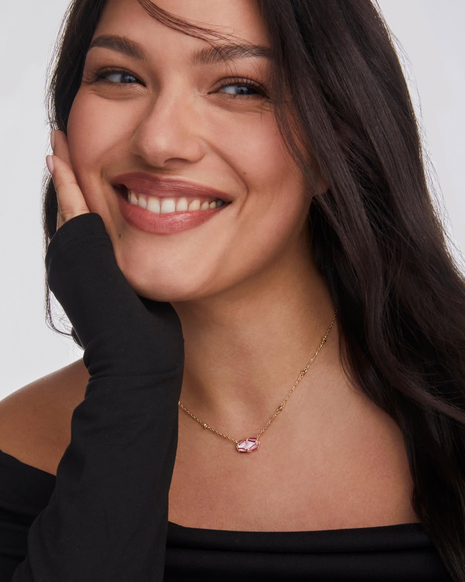 Elisa Lattice Frame Gold Short Pendant Necklace Product Image