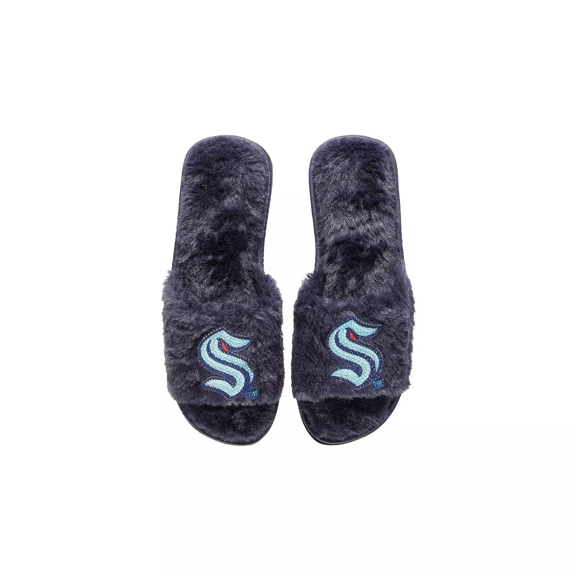 Women's FOCO Deep Sea Blue Seattle Kraken Rhinestone Fuzzy Slippers, Size: XL, Krk Blue Product Image