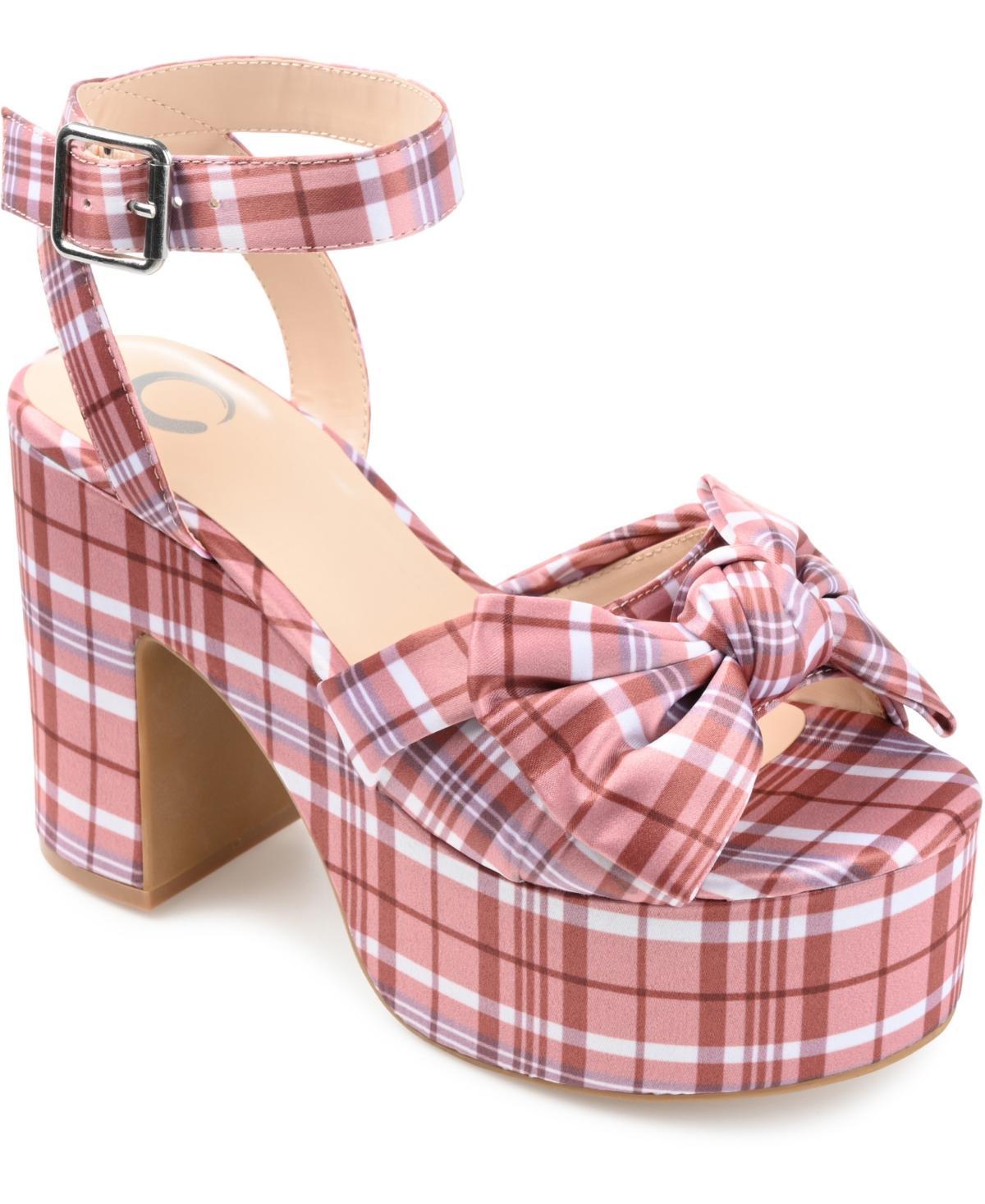 Journee Zenni Women's Tru Comfort Foam™ Bow Block Heel Sandals, Size: 9, Plaid Product Image