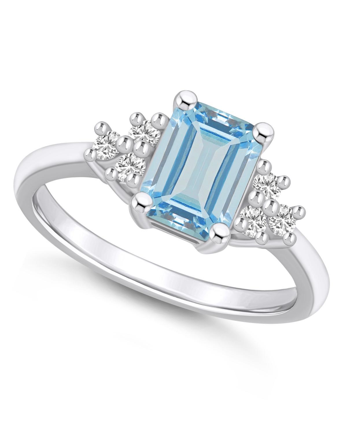 Alyson Layne 14k White Gold Emerald-Cut Aquamarine & 1/5 Carat T.W. Diamond Ring, Women's, Size: 9 Product Image