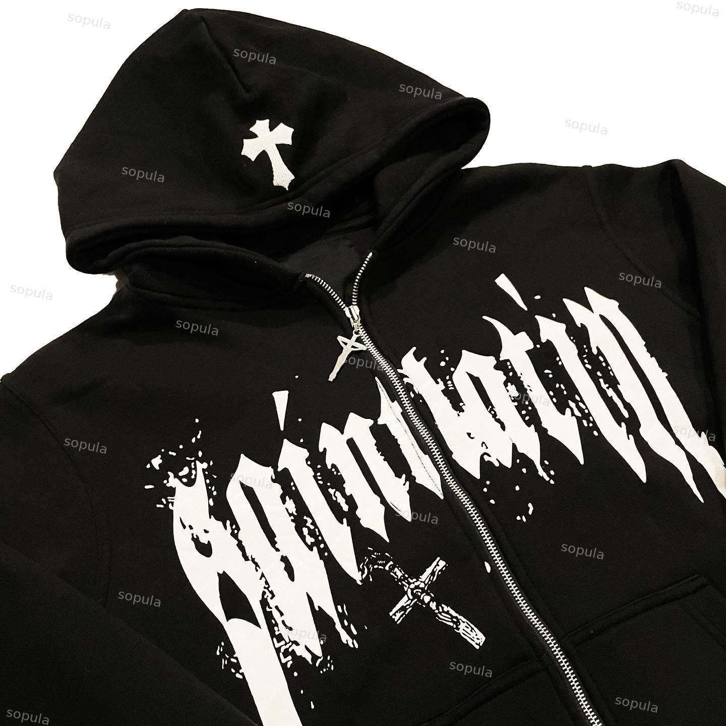 Y2k Trendy Cross Graphic Zip-Up Hoodie Product Image
