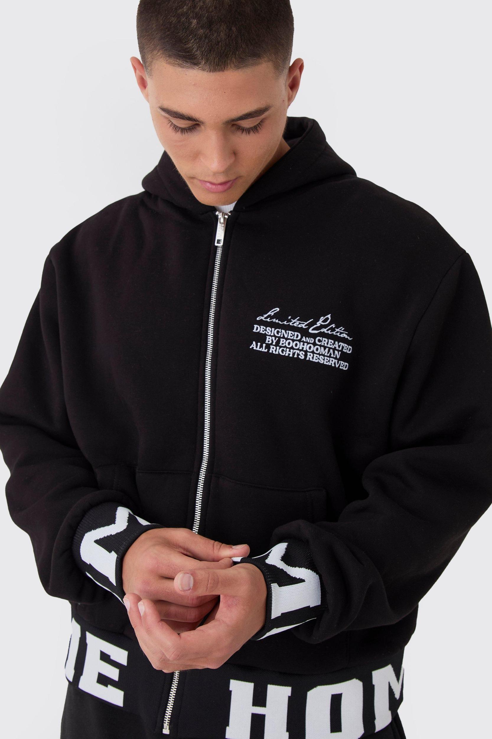 Oversized Boxy Varsity Printed Zip Through Hoodie | boohooMAN USA Product Image