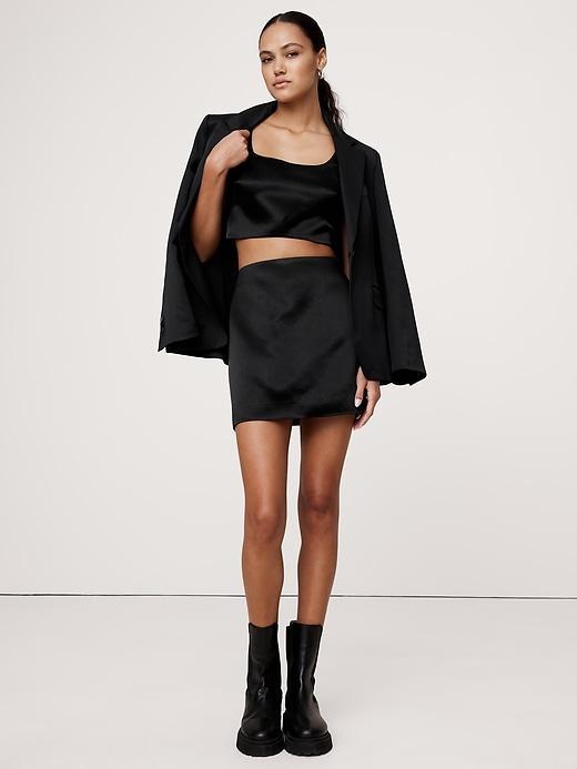 Satin Square-Neck Cropped Tank Product Image