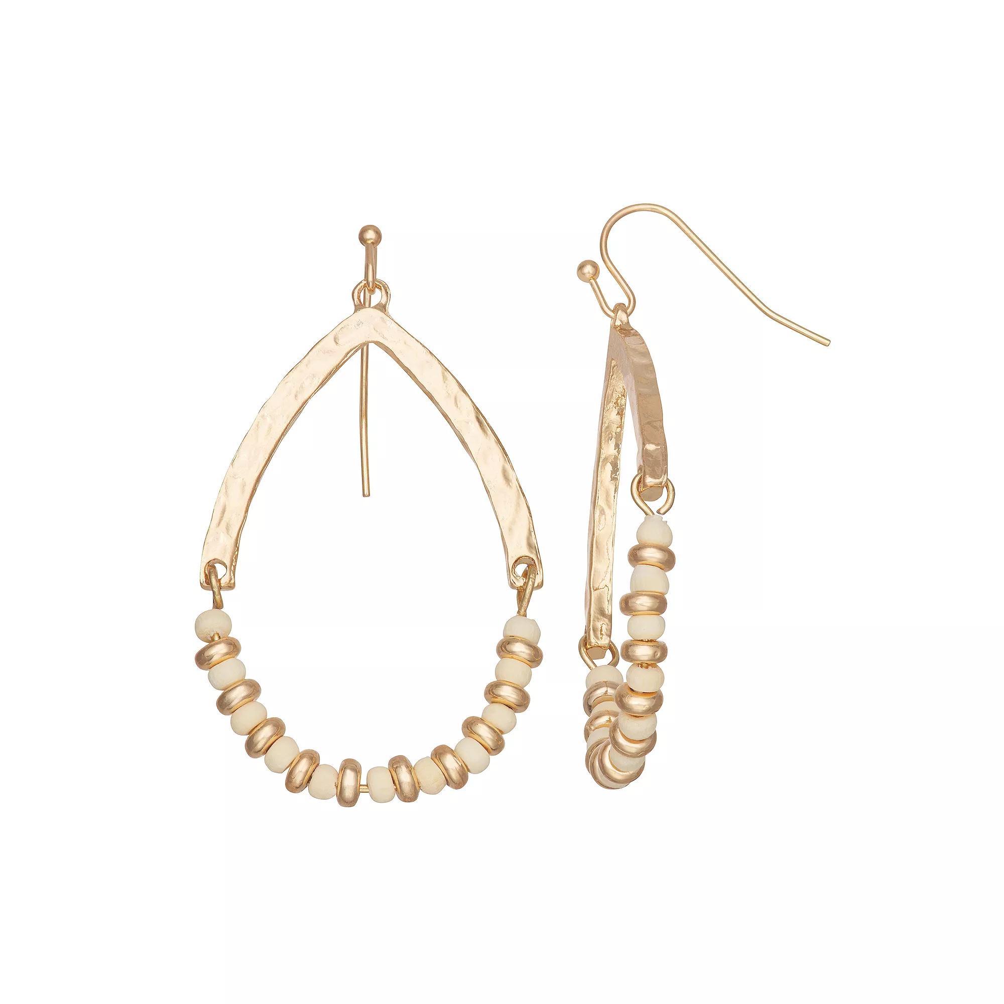 Emberly Gold Tone Beaded Teardrop Earrings, Women's, White Product Image