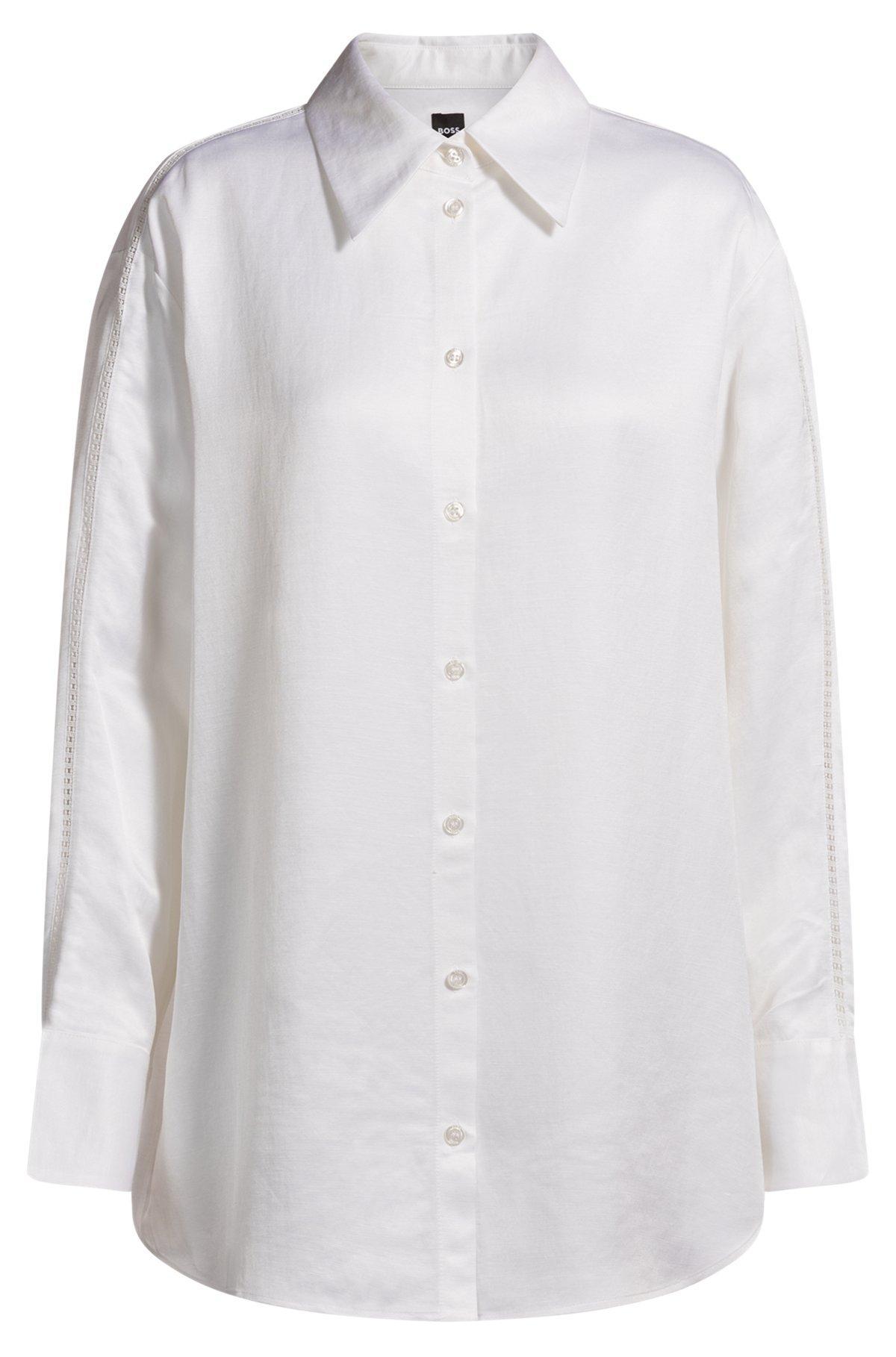 BOSS - Tailored blouse with crochet-effect trims - White Product Image