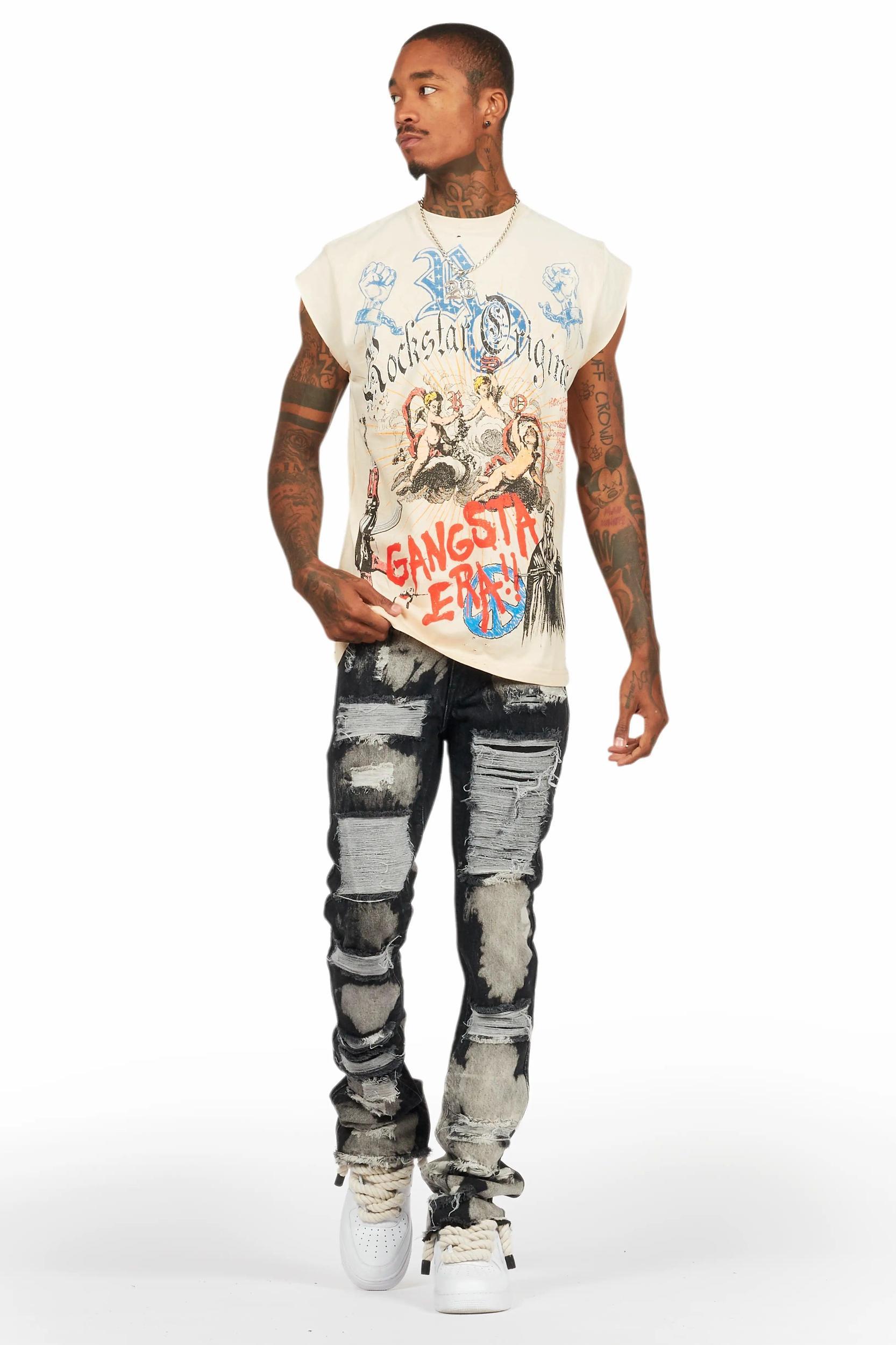 Stig Black Bleach Stacked Flare Jean Male Product Image