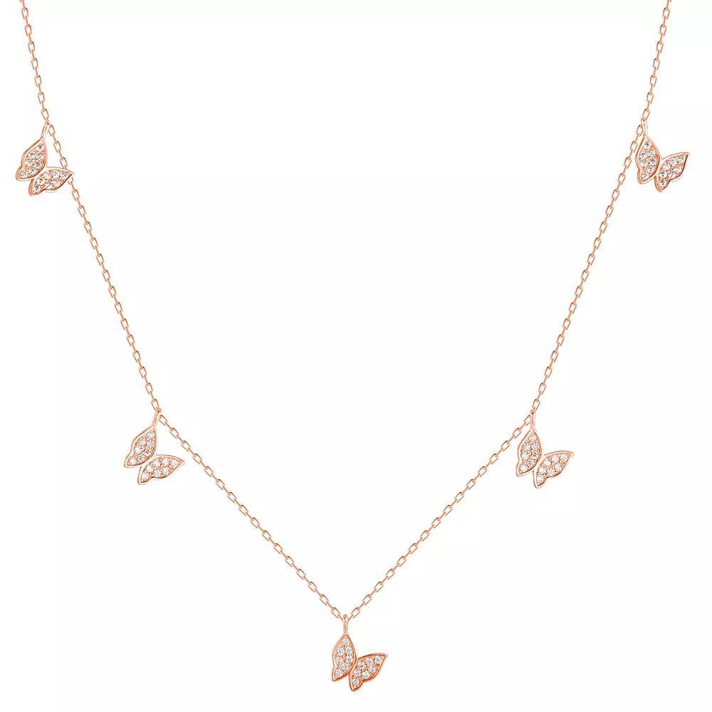 Sunkissed Sterling Sterling Silver Cubic Zirconia Butterfly Charm Necklace, Women's, Size: 18", Rose Gold Tone Product Image