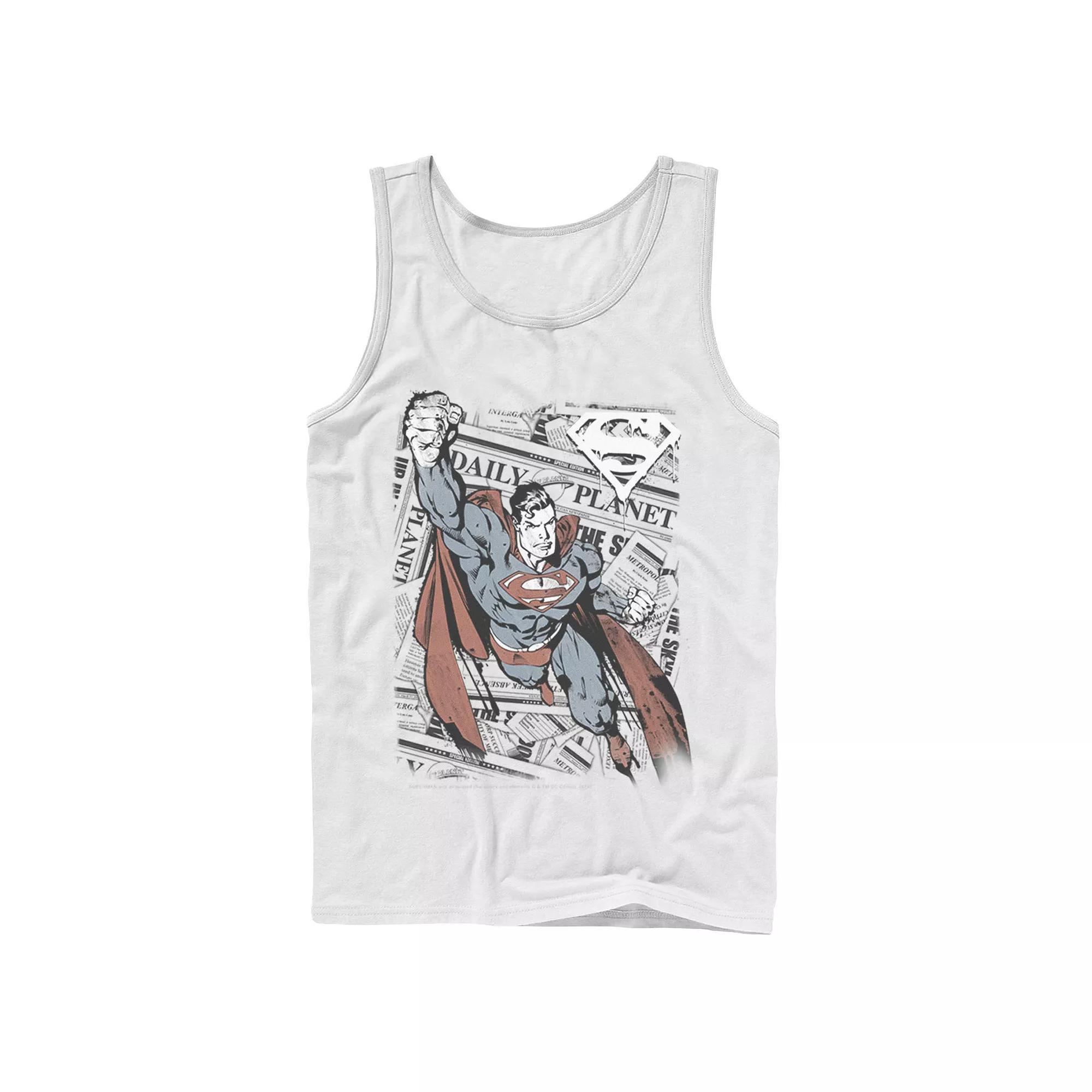 Men's DC Comics Superman Daily Planet Background Poster Tank Top, Size: Large, White Product Image