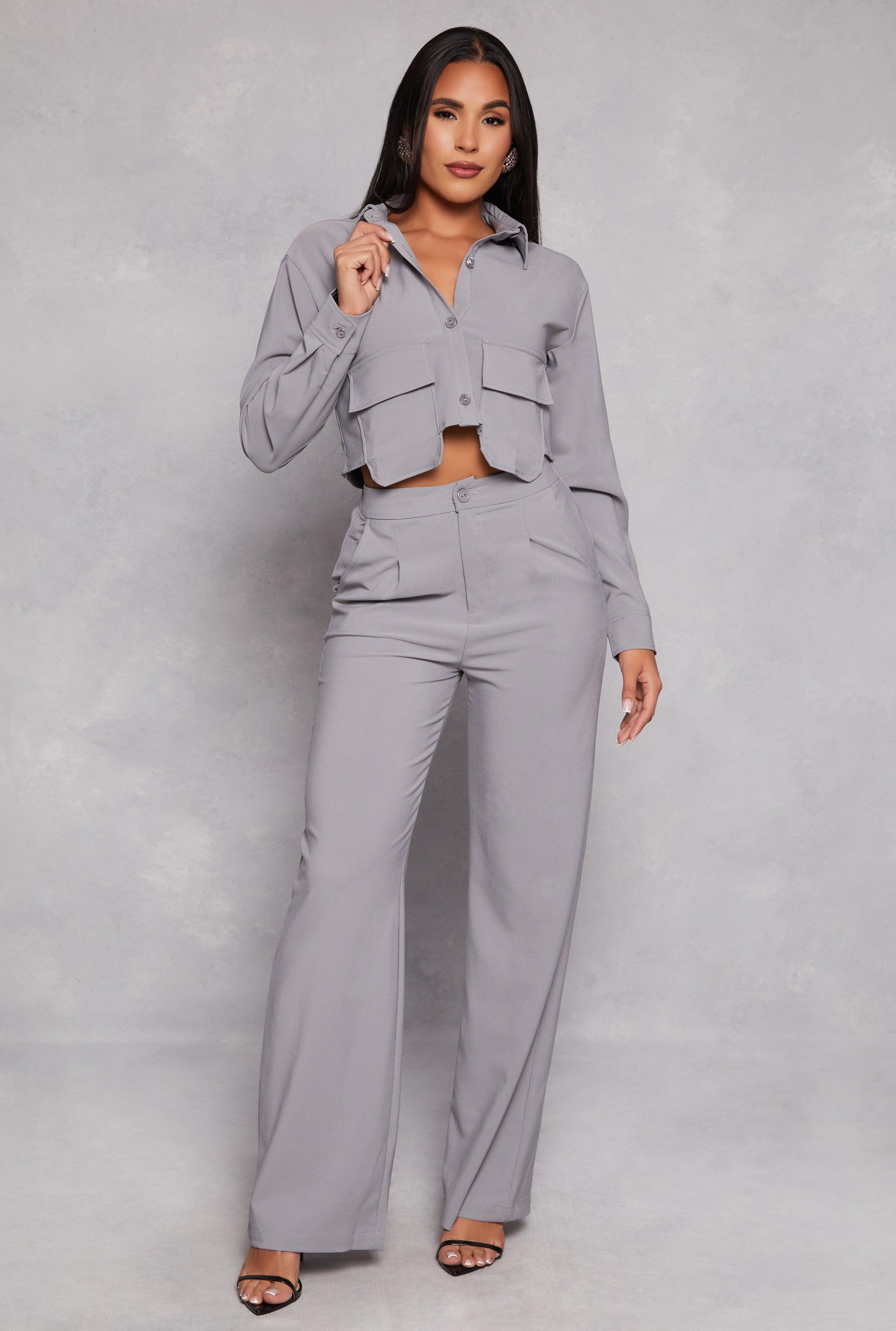Womens Crepe Knit Wide Leg Dress Pants Product Image