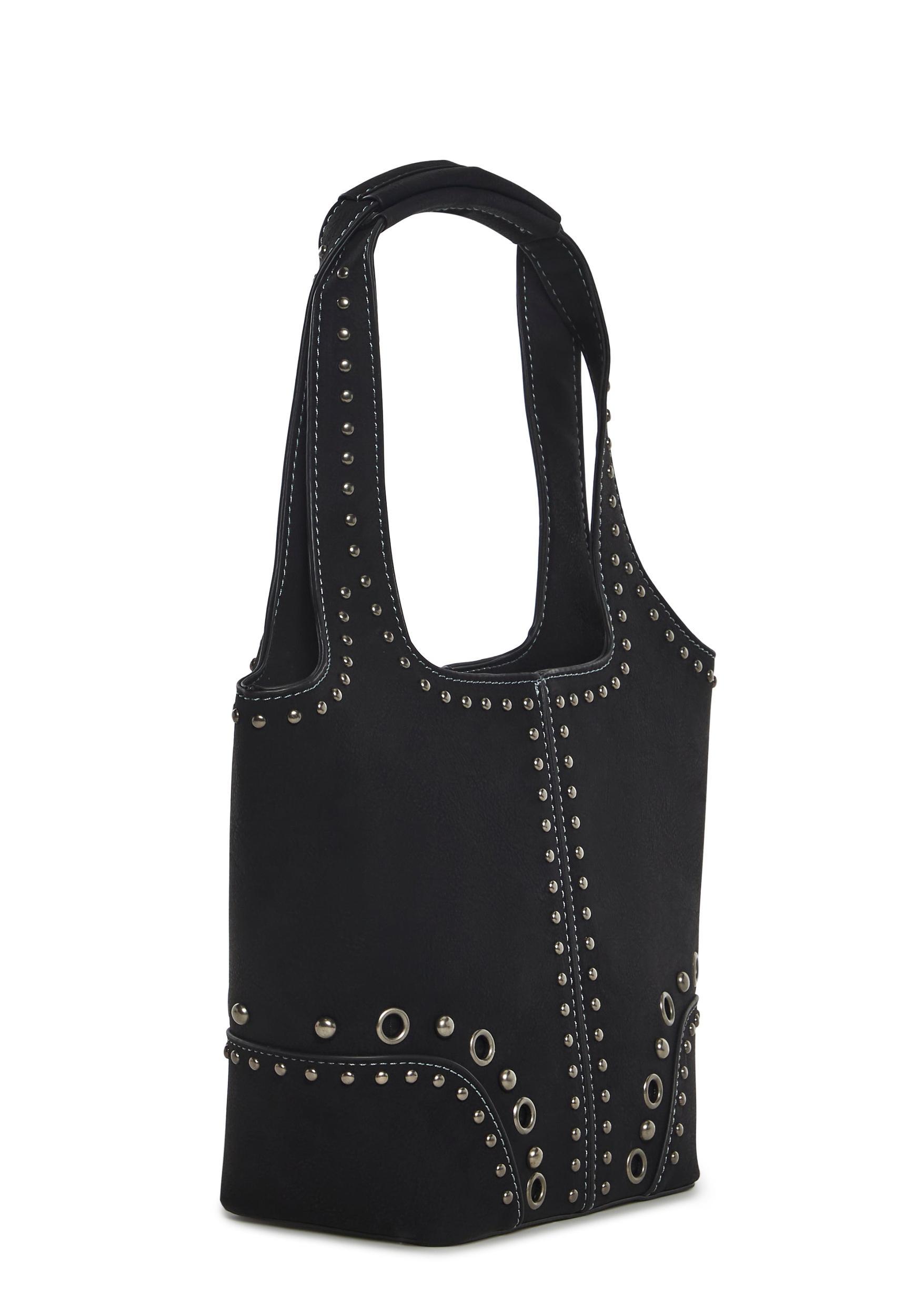 Vegan Leather Studded Bucket Bag Current Mood - Black Product Image
