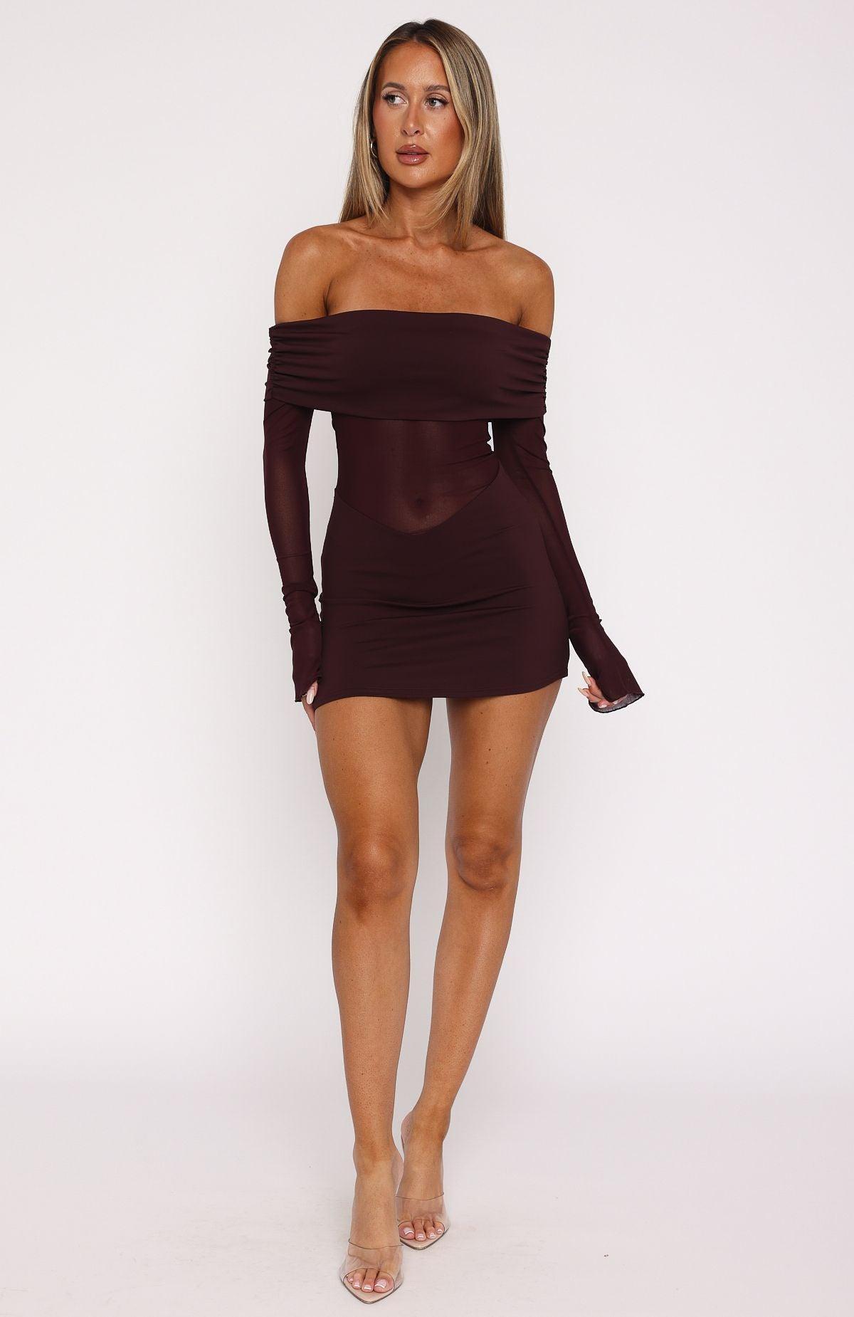 Own Your Story Long Sleeve Mini Dress Burgundy Product Image