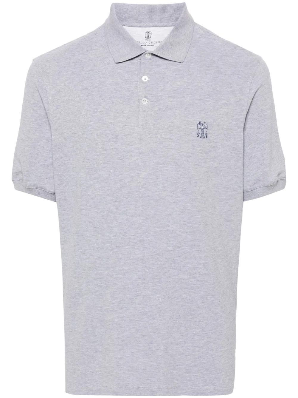 BRUNELLO CUCINELLI Logo-print Cotton Polo Shirt In Grey Product Image