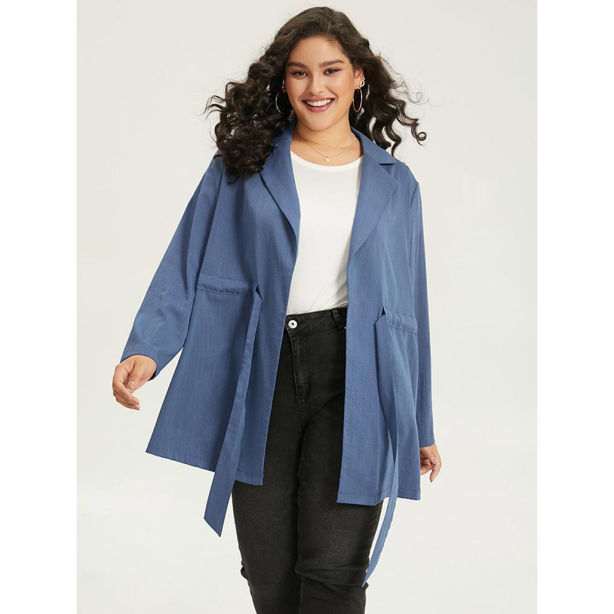 Plus Size Plain Drawstring Knot Gathered Coat Women Indigo Casual Plain Ladies Dailywear Winter Coats BloomChic 26/4X Product Image