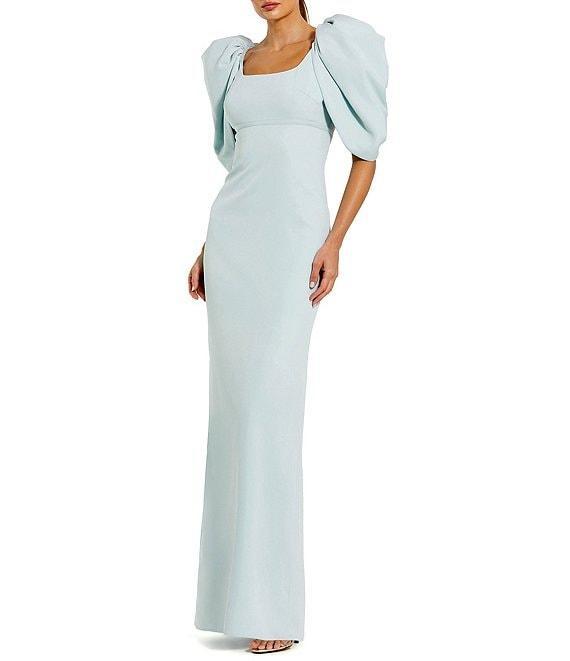 Mac Duggal Scoop Neck Dramatic Puff Sleeve Crepe Gown Product Image